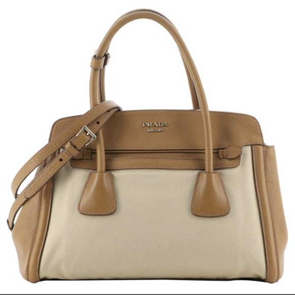 Prada Cuir Frame Convertible Tote Canvas And Saffiano Leather Bag - Picture 13 of 14